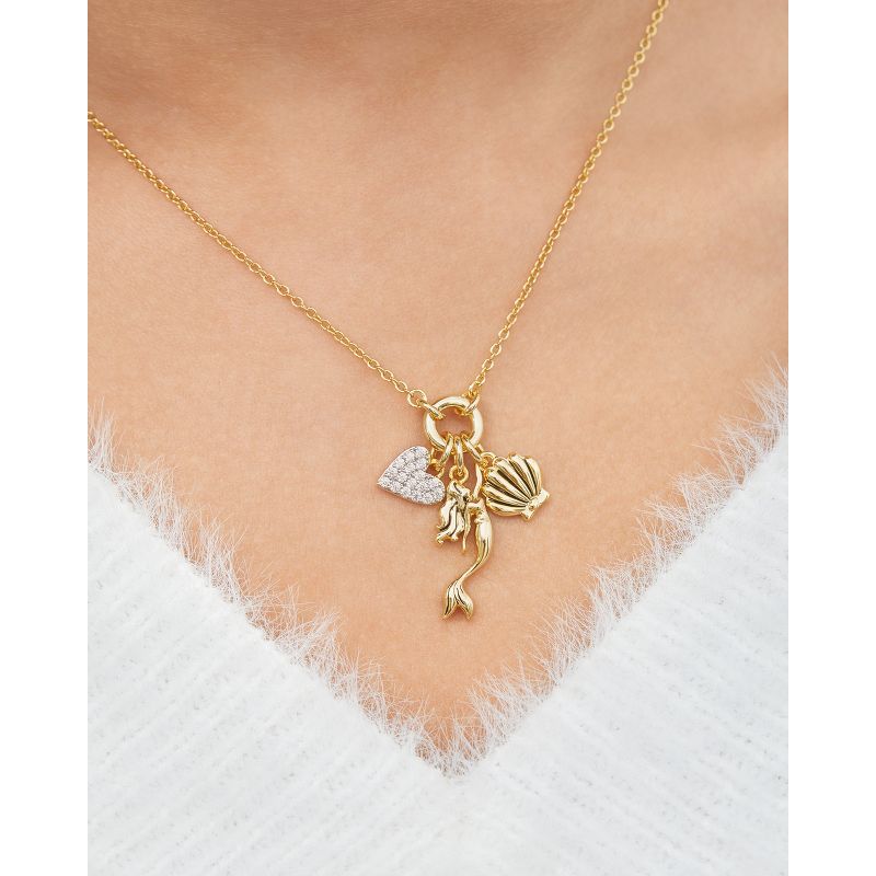 Disney Princess Little Mermaid Ariel Yellow Gold Plated 3D Cubic Zirconia Charm Necklace, 18", 2 of 6