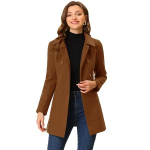 INSPIRE CHIC Women's Christmas Peter Pan Collar Double Breasted Long Trench Winter Pea Coat - 1 of 4