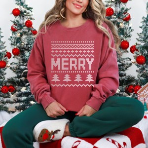 Simply Sage Market Ugly Sweater Merry Garment Dyed Sweatshirt - 1 of 4