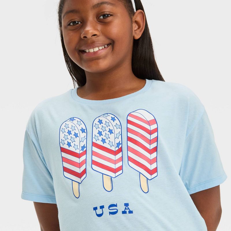 Girls&#39; USA Popsicles Boxy Short Sleeve Graphic T-Shirt - Light Blue, 2 of 4