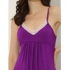 cheibear Women's V Neck Lace Trim Solid Color Pajama Sleepdress Nightgown - 4 of 4