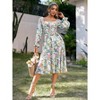 Women's Floral Midi Dress Square Neck Tie Waist Flared Long Sleeve Elegant Dresses - 2 of 4