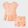 Baby Girls' 2pc Smiling Pumpkin Peplum T-Shirt and Bike Shorts Set - Cat & Jack™ Peach Orange - 2 of 4
