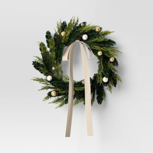 24" Christmas Unlit Champagne Ornament and Bow Wreath - Wondershop™ - 1 of 3