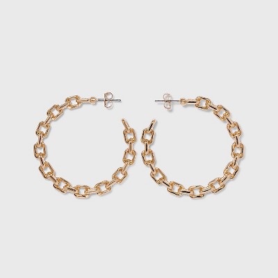 Chain hoop earrings deals gold