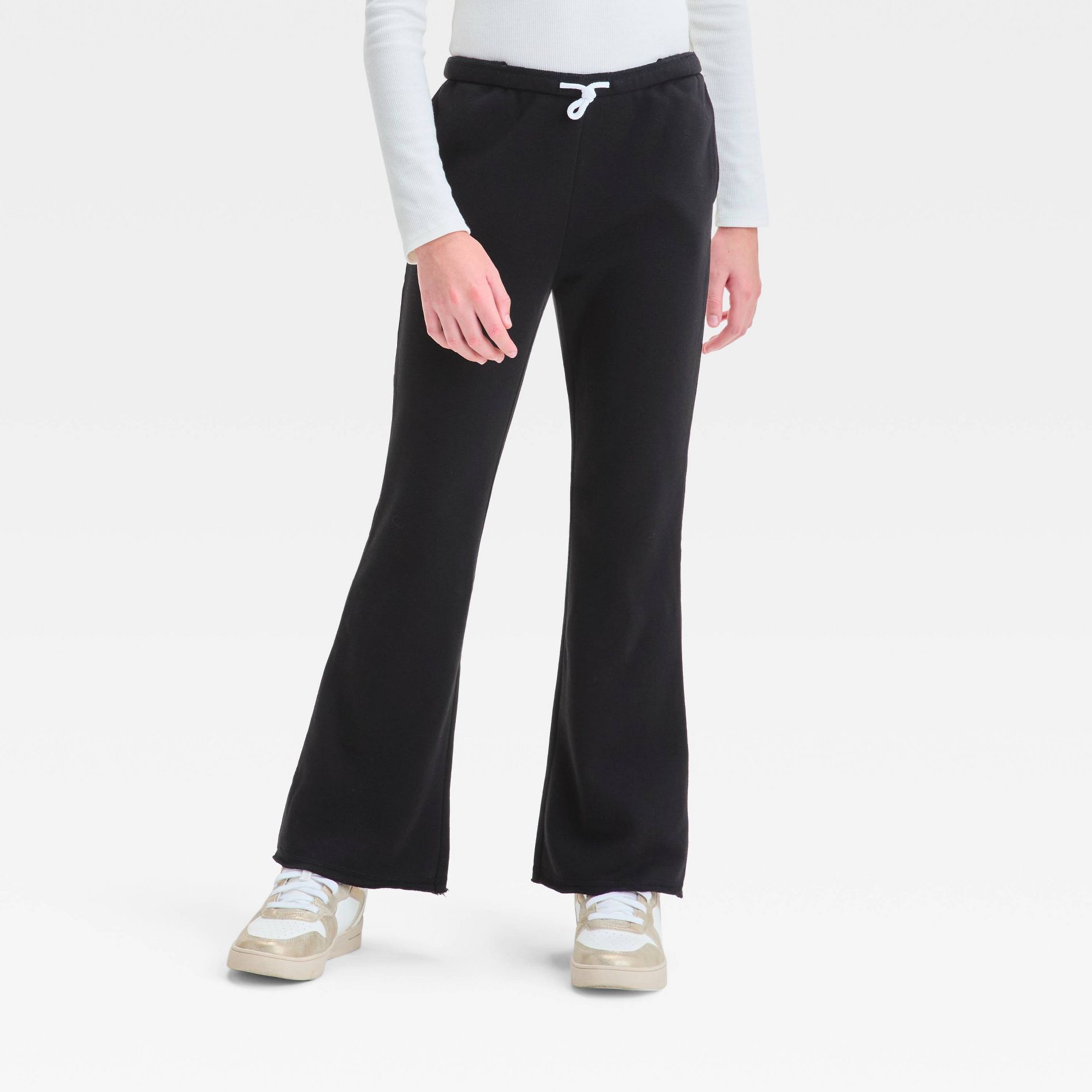 Girls' Fleece Flare Sweatpants - art class™ Black L: Elastic Waist, Midweight