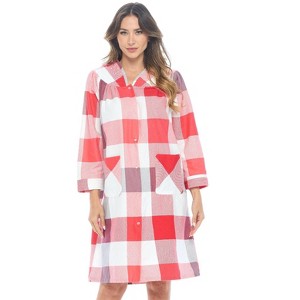 Casual Nights Women's Floral Snap Front Flannel Duster Long Sleeve Lounger Dress - 1 of 4