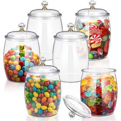 6 Pcs Plastic Candy and Cookie Jar with Lids, Decorative Apothecary Jars Clear Airtight 64 oz