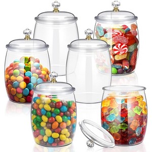 6 Pcs Plastic Candy and Cookie Jar with Lids, Decorative Apothecary Jars Clear Airtight 64 oz - 1 of 4