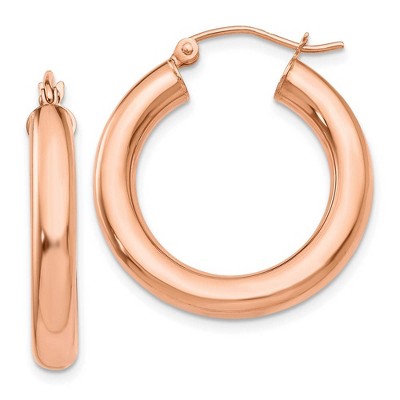 Black Bow Jewelry 4mm x 25mm Polished 14k Rose Gold Large Round Tube Hoop Earrings