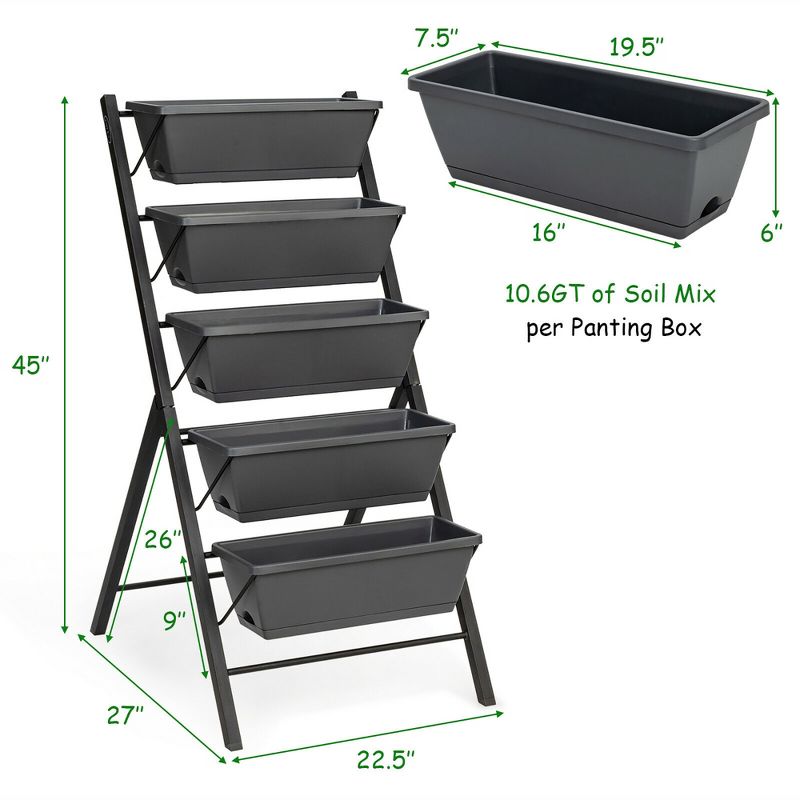 Costway 4 ft Vertical Raised Garden Bed 5-Tier Planter Box for Patio Balcony Flower Herb, 2 of 11
