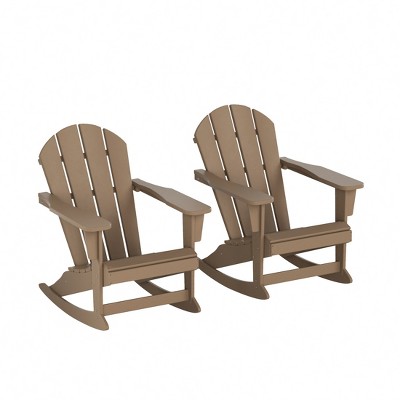 Weathered Wood Outdoor Rocking Adirondack Chair Set with Wide Armrests