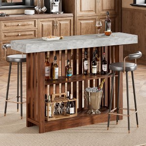 63" Long Bar Table-Counter Bar Height Pub Table with 2 Tier Storage Shelves, Modern Coffee Breakfast Bar Unit for Dining Room, Bistro, Living Room - 1 of 4