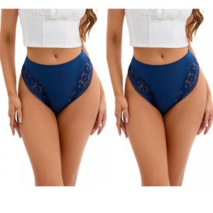 INSPIRE CHIC 2 Pcs Women's Plus Size Lace Trim Mid-Waisted Thongs Underwear - 1 of 4