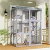 Gulches Wooden Catio 51 Inch Multi-Level Cat Enclosure with 4 Platforms 2 Napping Houses Galvanized Mesh Strong Locks Fir Gray Indoor Outdoor - 2 of 4