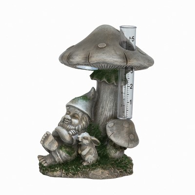 Transpac Resin 8" Grey Spring Gnome Under Mushroom Rain Gauge