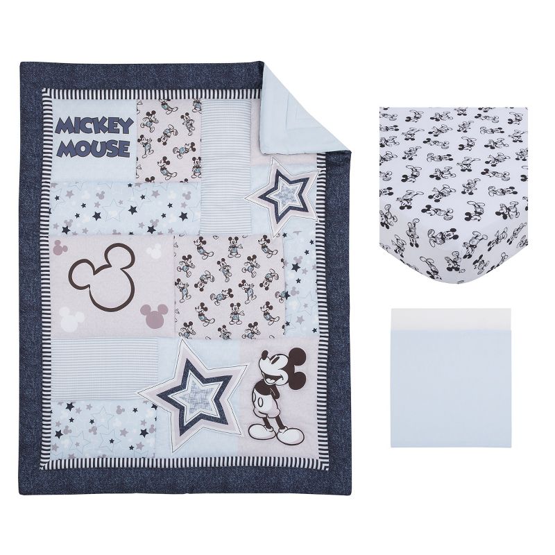 Disney Mickey Mouse - Timeless Mickey Blue, Gray, and White Stars and Icons 3 Piece Nursery Crib Bedding Set, 5 of 9