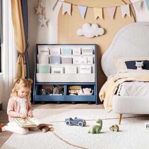 Kids Bookshelf and Toy Storage Organizer, Multifunctional 4 Tier Wooden Kids Book Shelf with Bookcase Display Stand in Kids Room - 1 of 4