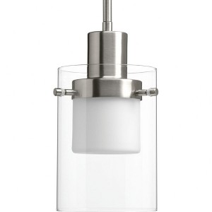 Progress Lighting Moderna 1-Light Pendant, Brushed Nickel, Clear Outer Glass, Etched White Inner Glass - 1 of 4