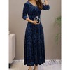 Women's Velvet Midi Dress, Elegant Long - Sleeve V - Neck Formal Evening Gown - 4 of 4