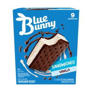 Blue Bunny Frozen Premium Sandwiches Vanilla - 9ct - 1 of 4