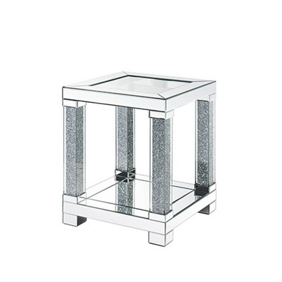 Noralie 20" Mirrored Glass End Table with Faux Diamonds