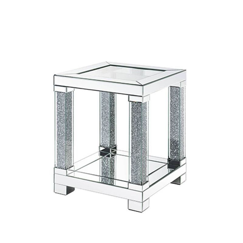 20&#34; Noralie Mirrored Accent Table Faux Diamonds/Clear Glass - Acme Furniture, 6 of 8