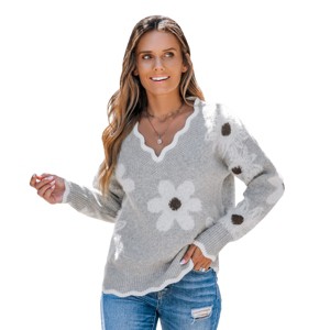 Women's Scalloped Floral Intarsia Knit Sweater - Cupshe - 1 of 4