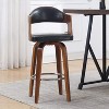 Black Wood Faux Leather 27" Mid-Century Bar Seat Height Swivel Bar Stool - 2 of 4