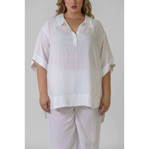 Women's Linen Viscose Blouse - Plus - mat fashion - 1 of 4