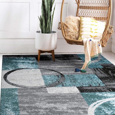 Elegance Abstract Blue-Gray Synthetic 5' x 7' Area Rug