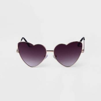 Women's Metal Heart Sunglasses - A New Day™ Black