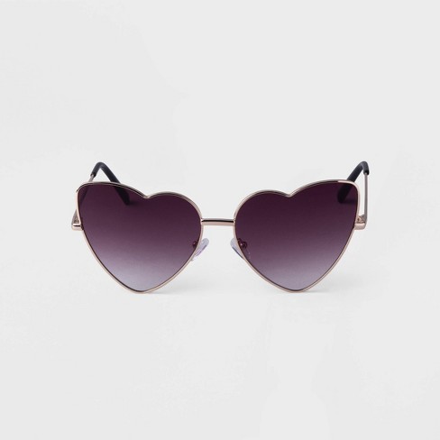 Women s Metal Heart Sunglasses A New Day Black Target