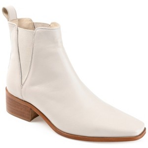 Journee Signature Womens Genuine Leather Brooklee Square Toe Stacked Chelsea Booties - 1 of 4