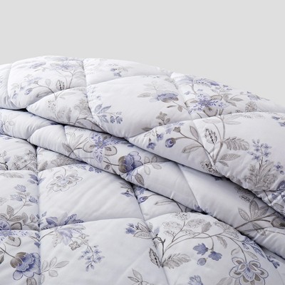Full/Queen White Microfiber Reversible Floral Bed in a Bag Set