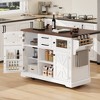 Whisen 54.9" Kitchen Island, Drop Leaf, Power Outlet, Cross Barn Doors & 4 Wheels - 2 of 4