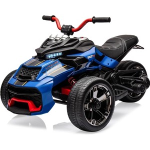 12V Kids 3-Wheel Electric ATV, Dual Speed (1.9-4.3MPH), Treaded Tires, LED Lights & Music/USB, 66LBS Capacity for Ages 3+, Blue - 1 of 4