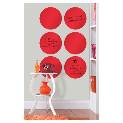 Wall Pops!  Dry Erase Board Circle Decals 13" 6ct - Red