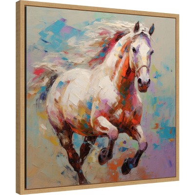 Colorful Horse Painting on Canvas with Sylvie Maple Frame