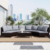Outdoor Patio Sectional Sofa Set with Gray Cushions & Brown Wicker, Half-Moon Loveseats and Glass Coffee Table for Backyard or Deck-3irtyhousy - 2 of 4