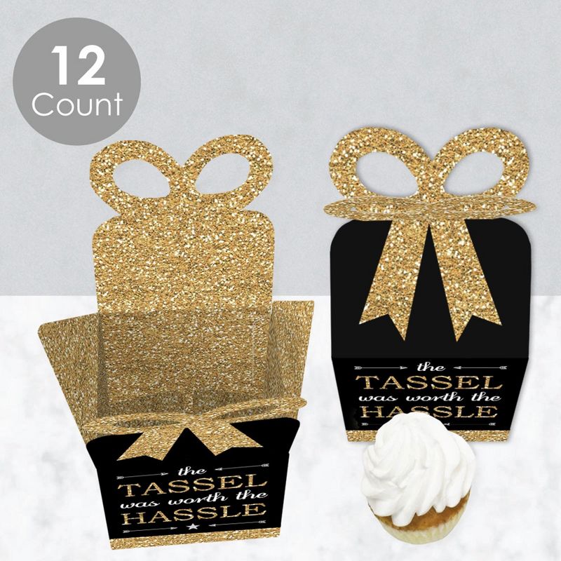 Big Dot of Happiness Tassel Worth The Hassle - Gold - Square Favor Gift Boxes - Graduation Party Bow Boxes - Set of 12, 3 of 9