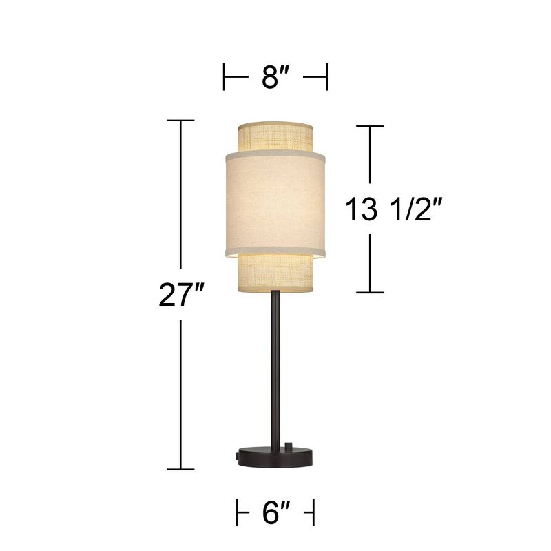 360 Lighting Tull 27" Tall Modern Table Lamps Set of 2 USB Port AC Power Outlet Black Brown Metal Living Room Charging Bedroom Tan Tiered Shade, 4 of 10