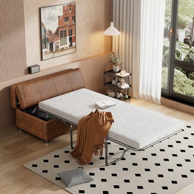 LOVMOR Twin Size Folding Ottoman Sleeper Bed with Mattress Convertible Guest Bed