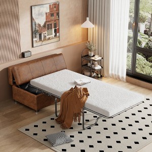 LOVMOR Twin Size Folding Ottoman Sleeper Bed with Mattress Convertible Guest Bed - 1 of 4