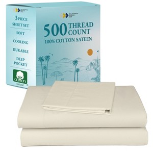 Luxury 500 Thread Count Bed Sheets Set - 100% Cotton Sateen Sheets Set, Soft, Cool & Breathable, Deep Pocket by California Design Den - 1 of 4