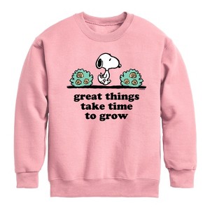 Boys' - Peanuts - Great Things Take Time To Grow Graphic Long Sleeve Fleece Sweatshirt - 1 of 4