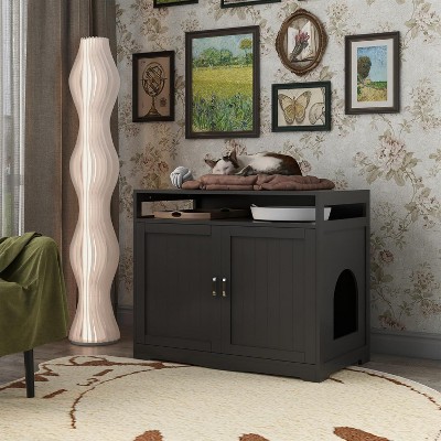 Acekool Cat Litter Bench - Hidden Box with Storage & Built-In Power Outlet