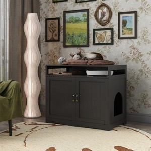 Acekool Cat Litter Bench - Hidden Box with Storage & Built-In Power Outlet - 1 of 4