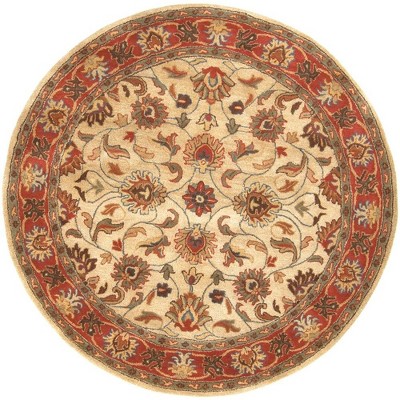 Mark & Day Paris 4' Round Tufted Indoor Area Rugs Camel: Handmade Wool, Stain-Resistant, Traditional Botanical Design