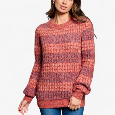 Amaryllis Women's Textured Knit Sweater Long Sleeve Crewneck Design Waffle Pattern Relaxed Fit Cozy Pullover for Casual Wear